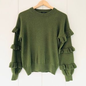J. Crew Ruffle Sleeve Sweater in Forest Green